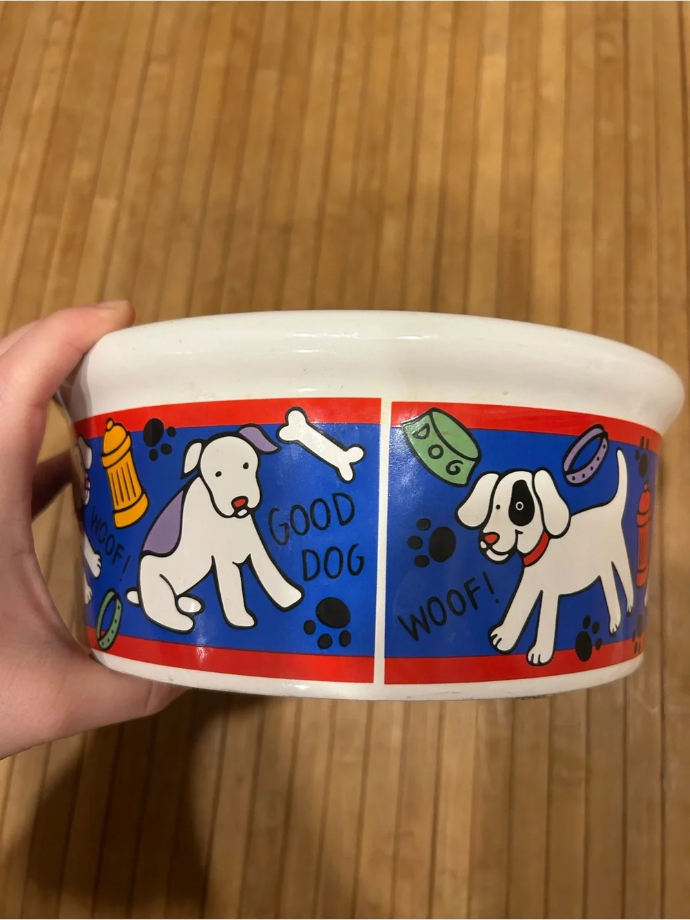 RIVERA VAN BEERS BY Signature Blue & Red Dog Patterned Stoneware Food/Water Bowl
